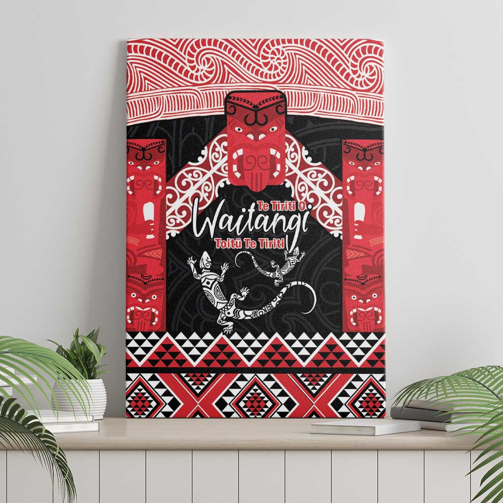 Toitu Te Tiriti O Waitangi Canvas Wall Art Maori Wharenui With Taniko Motifs