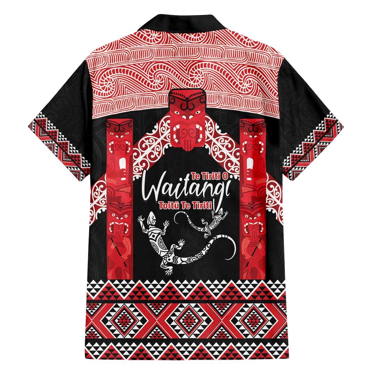 Toitu Te Tiriti O Waitangi Family Matching Off The Shoulder Long Sleeve Dress and Hawaiian Shirt Maori Wharenui With Taniko Motifs