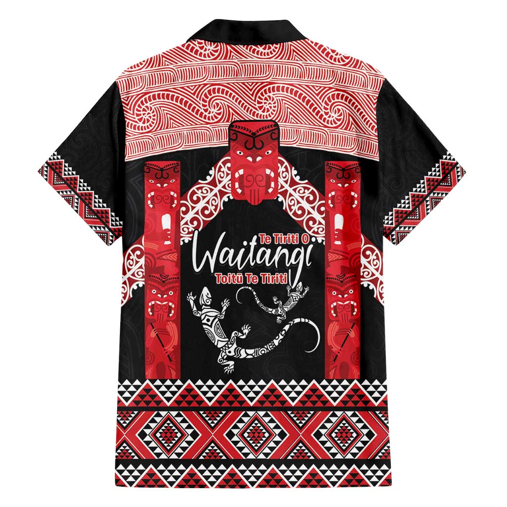 Toitu Te Tiriti O Waitangi Family Matching Off Shoulder Short Dress and Hawaiian Shirt Maori Wharenui With Taniko Motifs