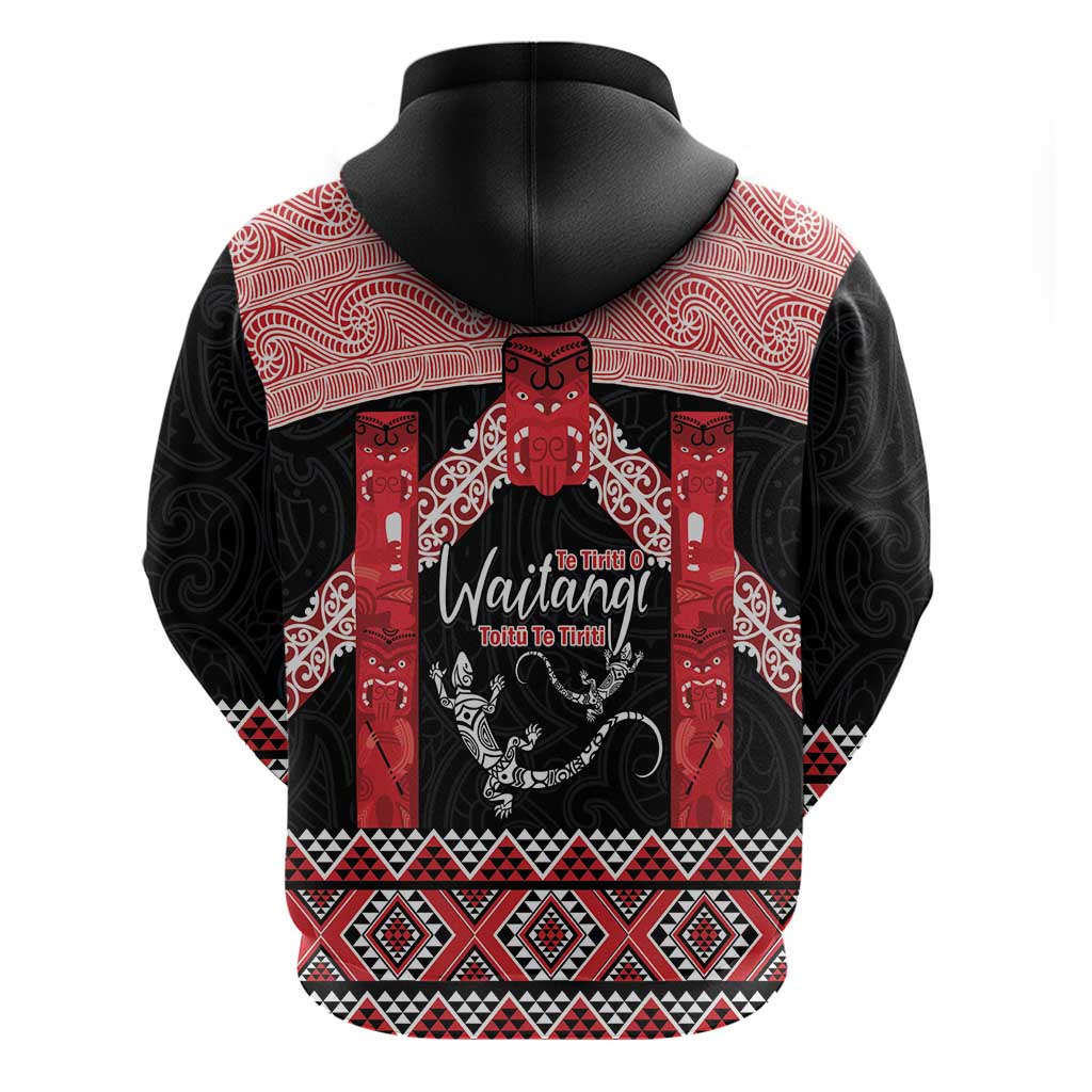 Toitu Te Tiriti O Waitangi Hoodie Maori Wharenui With Taniko Motifs - Vibe Hoodie Shop