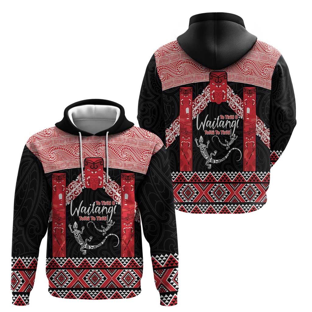 Toitu Te Tiriti O Waitangi Hoodie Maori Wharenui With Taniko Motifs - Vibe Hoodie Shop