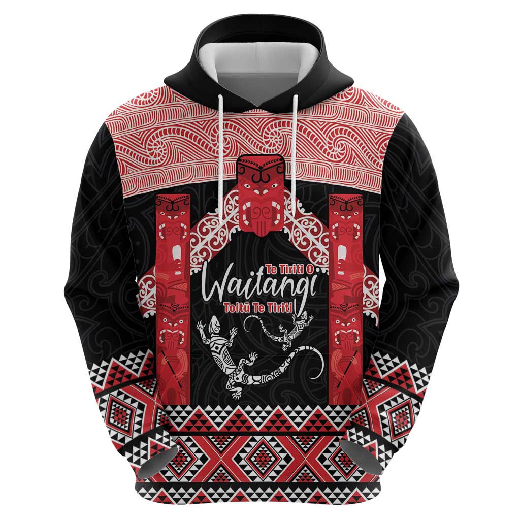 Toitu Te Tiriti O Waitangi Hoodie Maori Wharenui With Taniko Motifs - Vibe Hoodie Shop