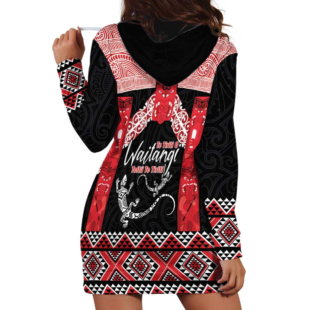 Toitu Te Tiriti O Waitangi Hoodie Dress Maori Wharenui With Taniko Motifs - Vibe Hoodie Shop