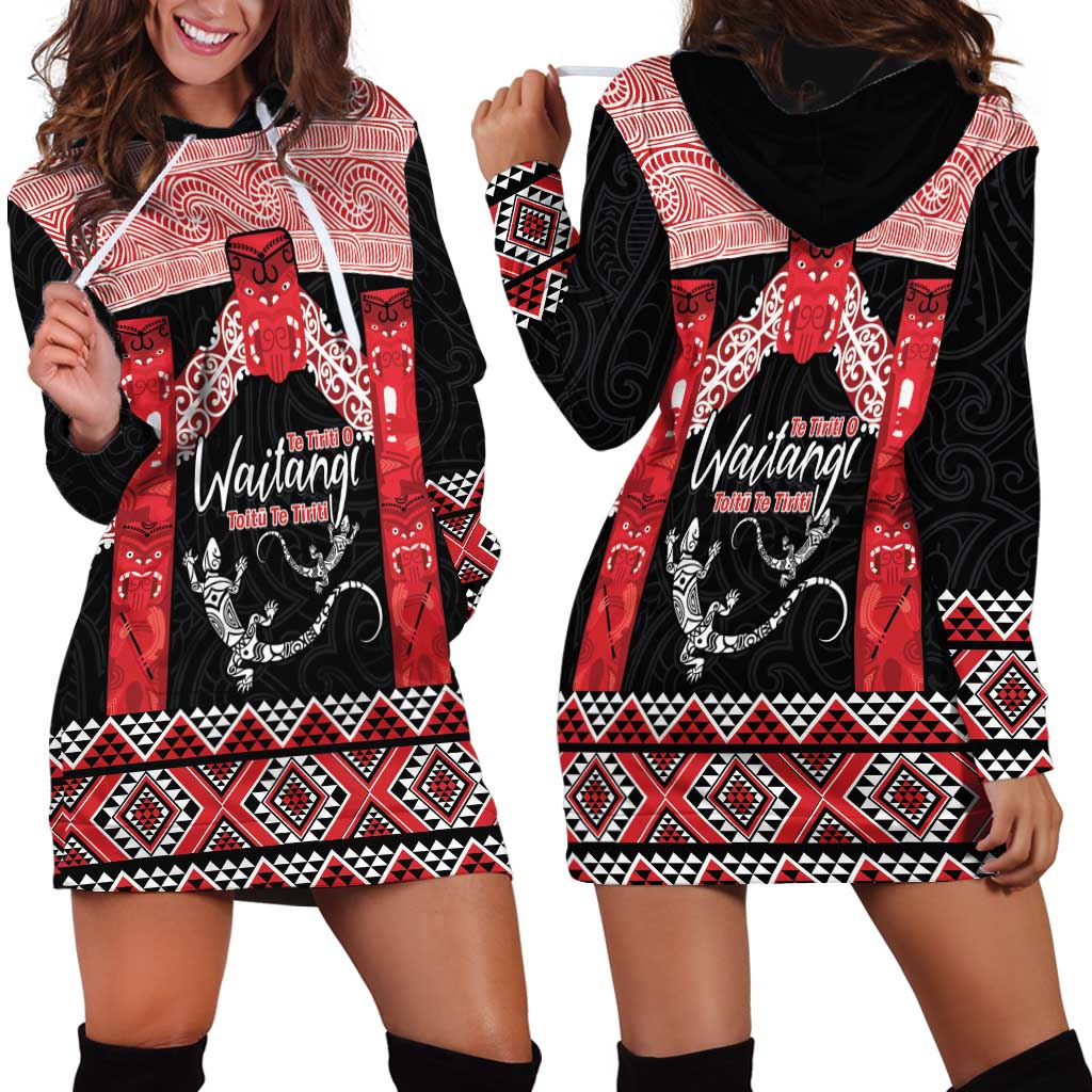 Toitu Te Tiriti O Waitangi Hoodie Dress Maori Wharenui With Taniko Motifs - Vibe Hoodie Shop