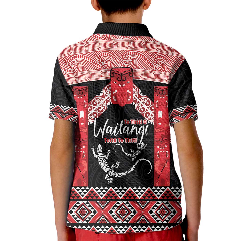 Toitu Te Tiriti O Waitangi Kid Polo Shirt Maori Wharenui With Taniko Motifs - Vibe Hoodie Shop