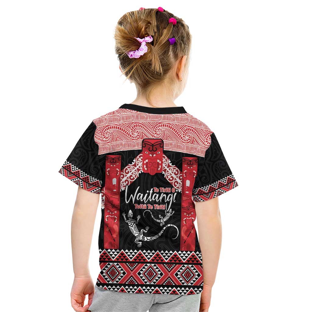 Toitu Te Tiriti O Waitangi Kid T Shirt Maori Wharenui With Taniko Motifs - Vibe Hoodie Shop