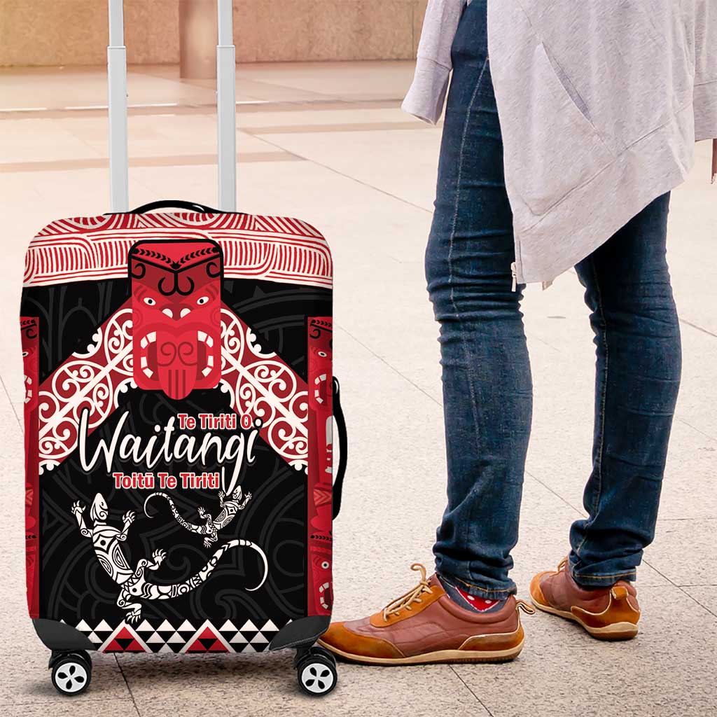 Toitu Te Tiriti O Waitangi Luggage Cover Maori Wharenui With Taniko Motifs - Vibe Hoodie Shop