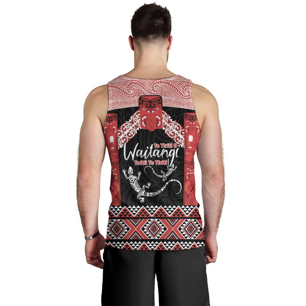 Toitu Te Tiriti O Waitangi Men Tank Top Maori Wharenui With Taniko Motifs - Vibe Hoodie Shop