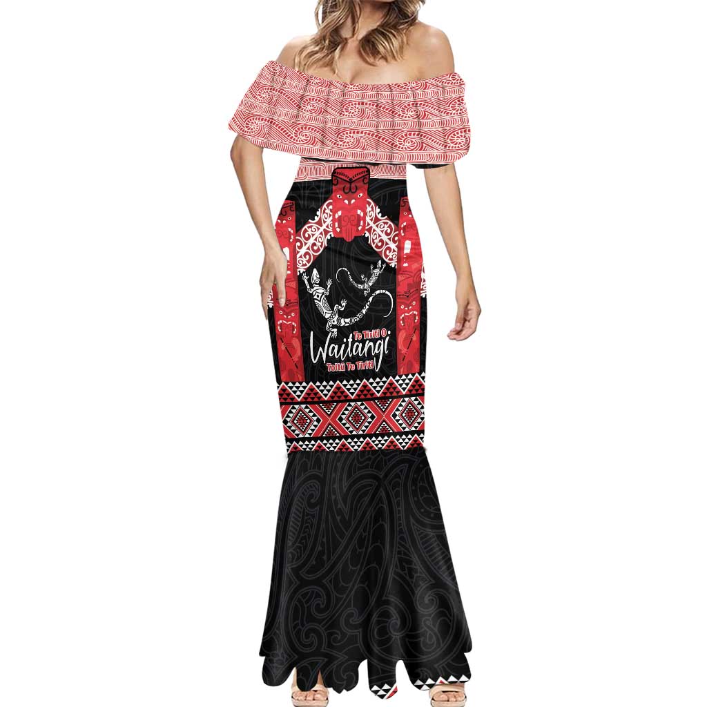 Toitu Te Tiriti O Waitangi Mermaid Dress Maori Wharenui With Taniko Motifs