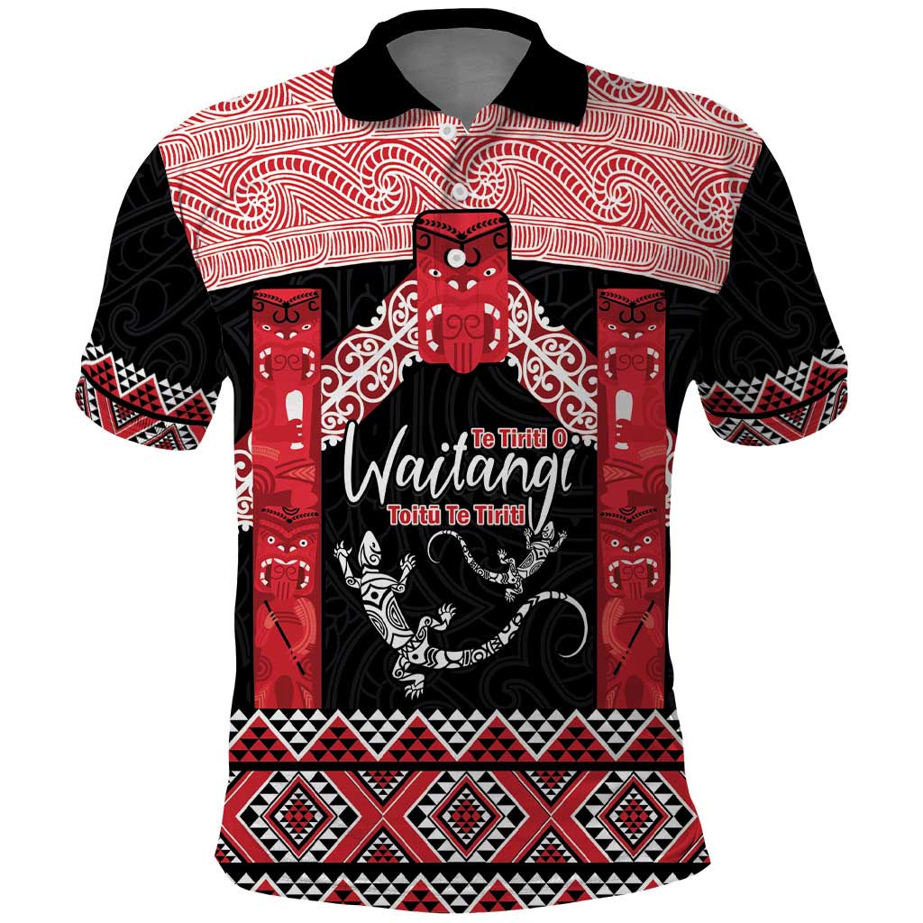 Toitu Te Tiriti O Waitangi Polo Shirt Maori Wharenui With Taniko Motifs - Vibe Hoodie Shop