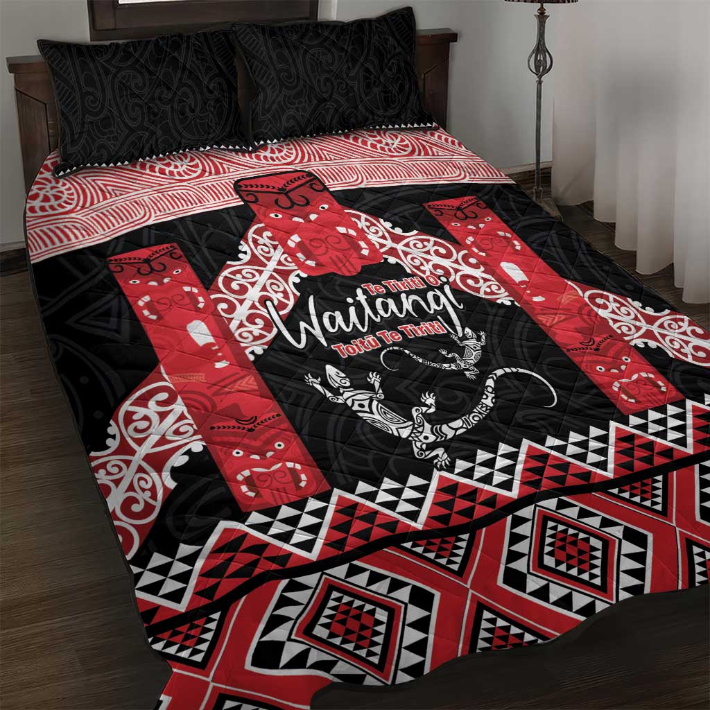 Toitu Te Tiriti O Waitangi Quilt Bed Set Maori Wharenui With Taniko Motifs - Vibe Hoodie Shop