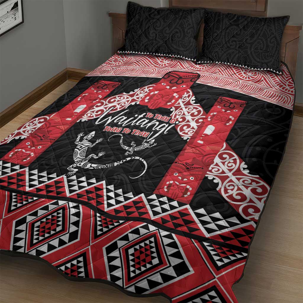 Toitu Te Tiriti O Waitangi Quilt Bed Set Maori Wharenui With Taniko Motifs - Vibe Hoodie Shop