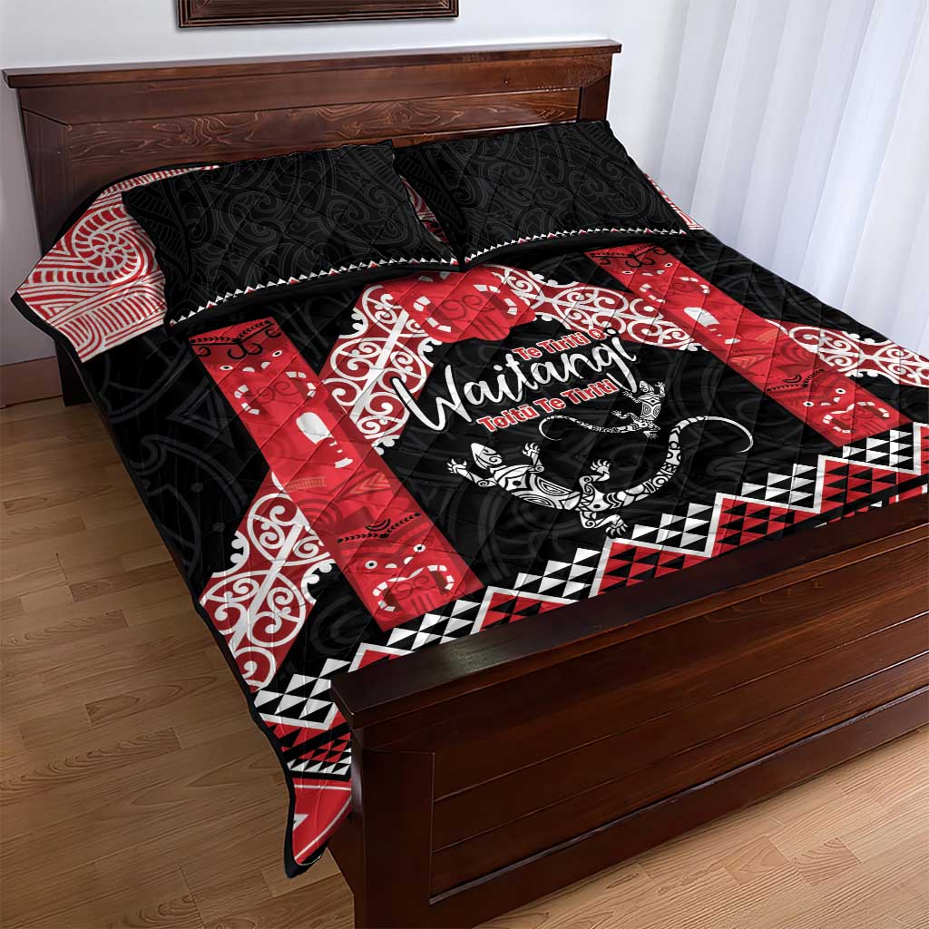 Toitu Te Tiriti O Waitangi Quilt Bed Set Maori Wharenui With Taniko Motifs - Vibe Hoodie Shop