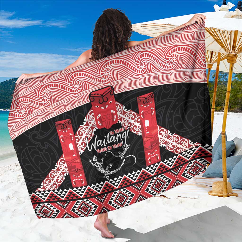 Toitu Te Tiriti O Waitangi Sarong Maori Wharenui With Taniko Motifs - Vibe Hoodie Shop