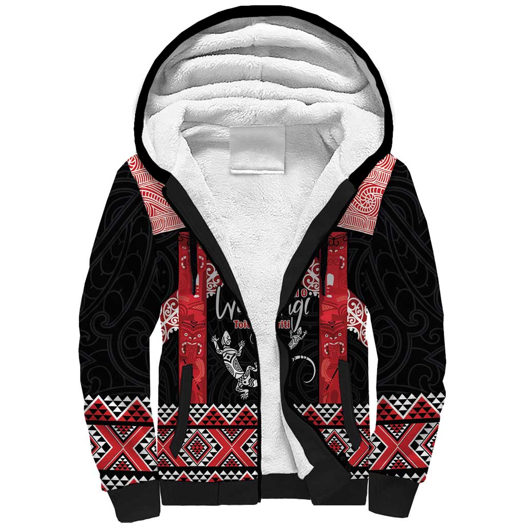 Toitu Te Tiriti O Waitangi Sherpa Hoodie Maori Wharenui With Taniko Motifs - Vibe Hoodie Shop