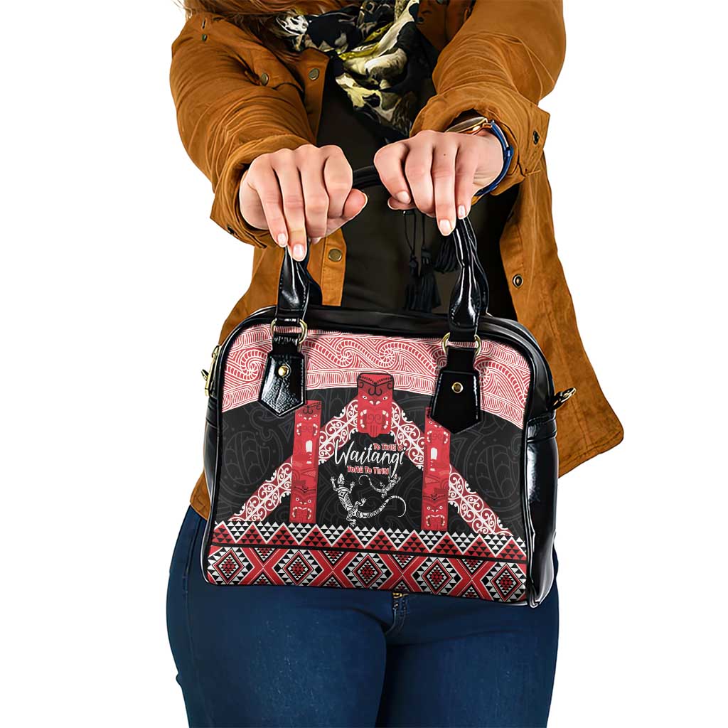 Toitu Te Tiriti O Waitangi Shoulder Handbag Maori Wharenui With Taniko Motifs - Vibe Hoodie Shop