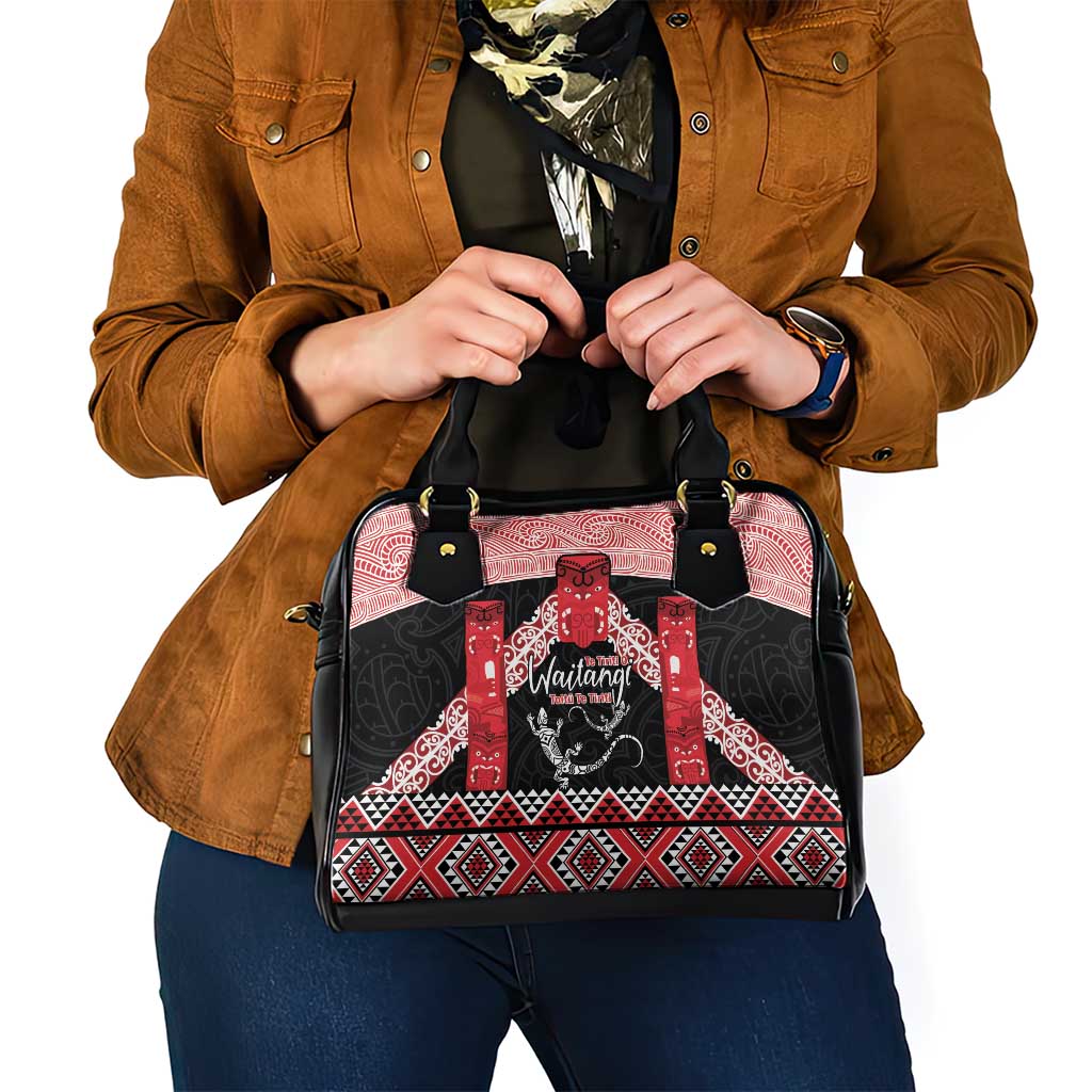 Toitu Te Tiriti O Waitangi Shoulder Handbag Maori Wharenui With Taniko Motifs - Vibe Hoodie Shop