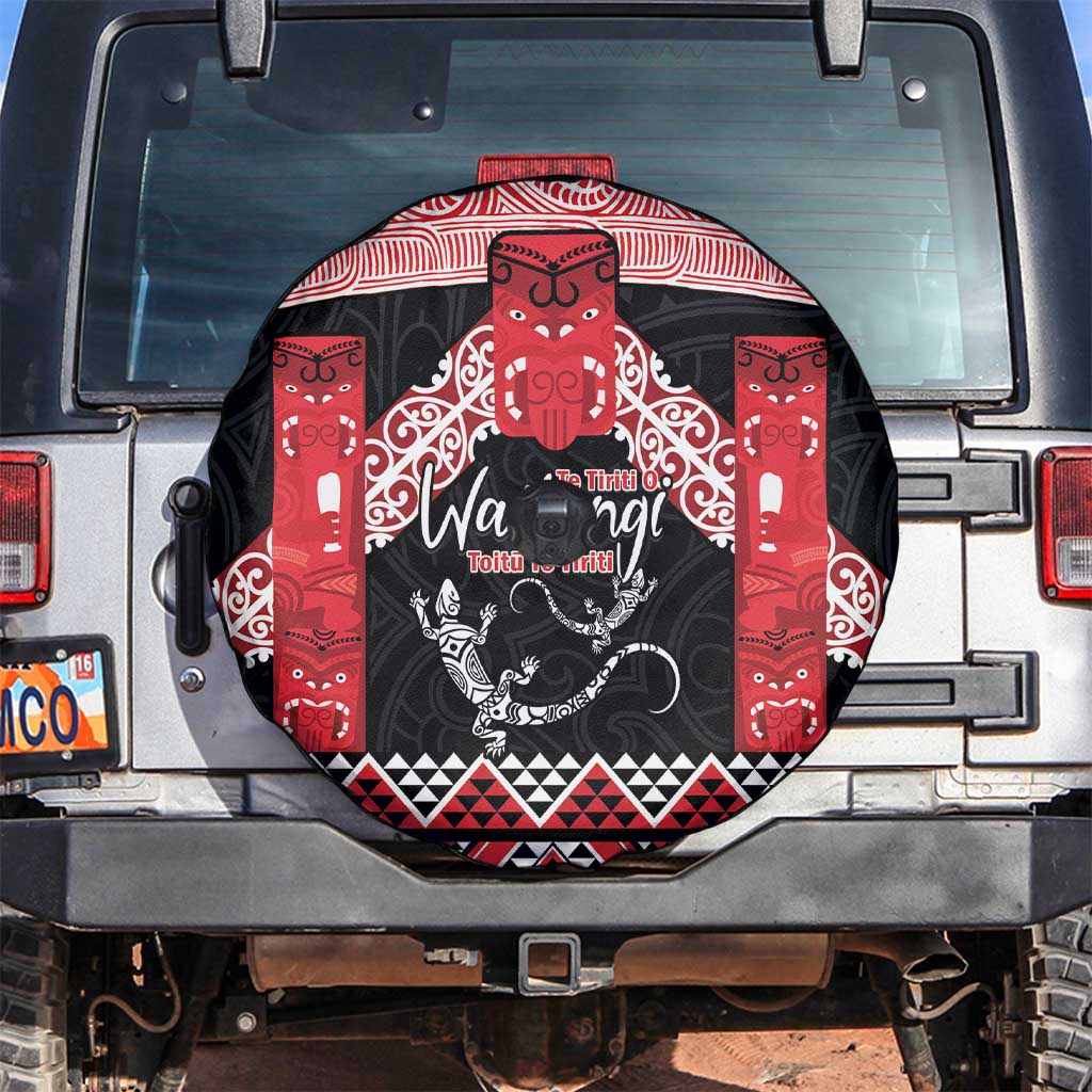 Toitu Te Tiriti O Waitangi Spare Tire Cover Maori Wharenui With Taniko Motifs - Vibe Hoodie Shop