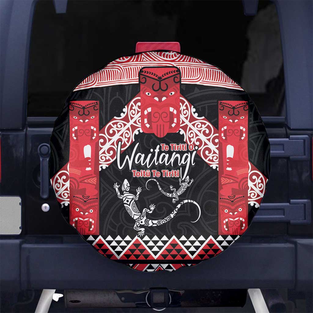 Toitu Te Tiriti O Waitangi Spare Tire Cover Maori Wharenui With Taniko Motifs - Vibe Hoodie Shop