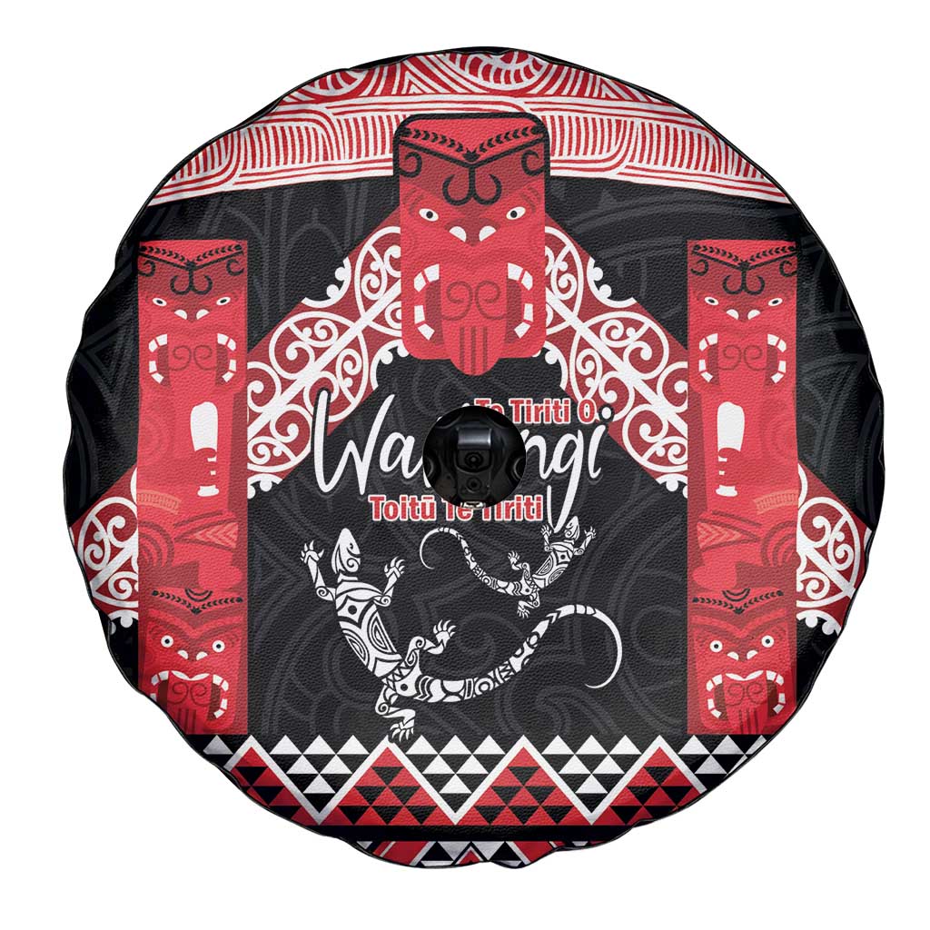 Toitu Te Tiriti O Waitangi Spare Tire Cover Maori Wharenui With Taniko Motifs - Vibe Hoodie Shop