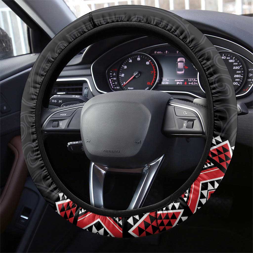 Toitu Te Tiriti O Waitangi Steering Wheel Cover Maori Wharenui With Taniko Motifs