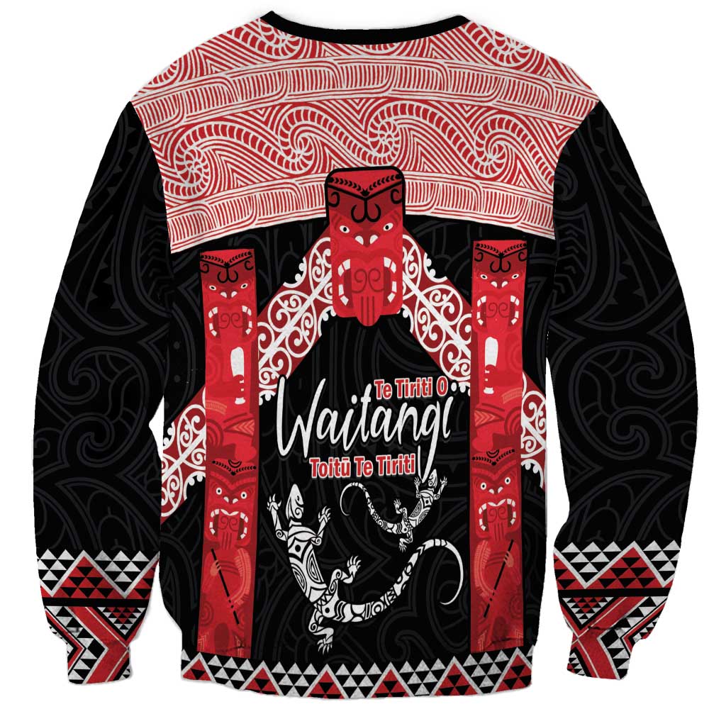 Toitu Te Tiriti O Waitangi Sweatshirt Maori Wharenui With Taniko Motifs - Vibe Hoodie Shop