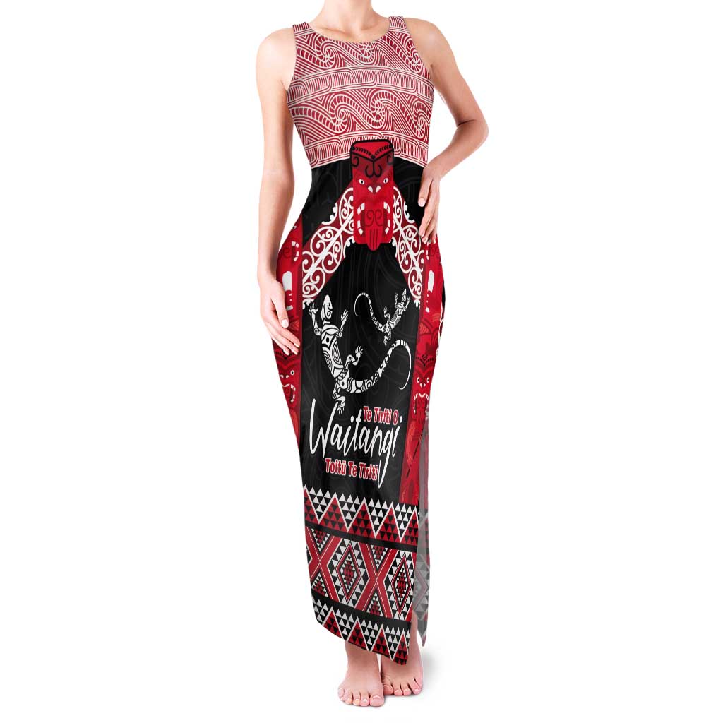 Toitu Te Tiriti O Waitangi Tank Maxi Dress Maori Wharenui With Taniko Motifs