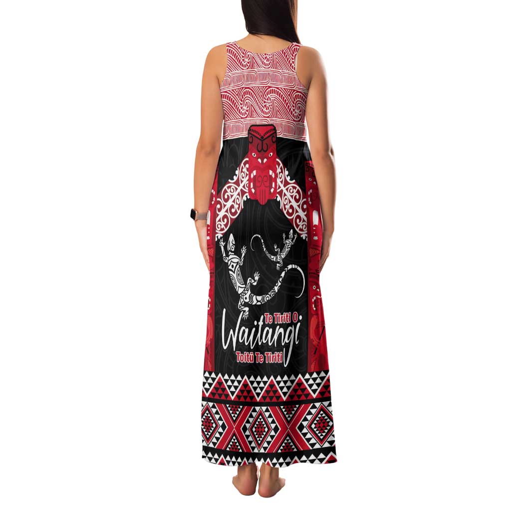 Toitu Te Tiriti O Waitangi Tank Maxi Dress Maori Wharenui With Taniko Motifs