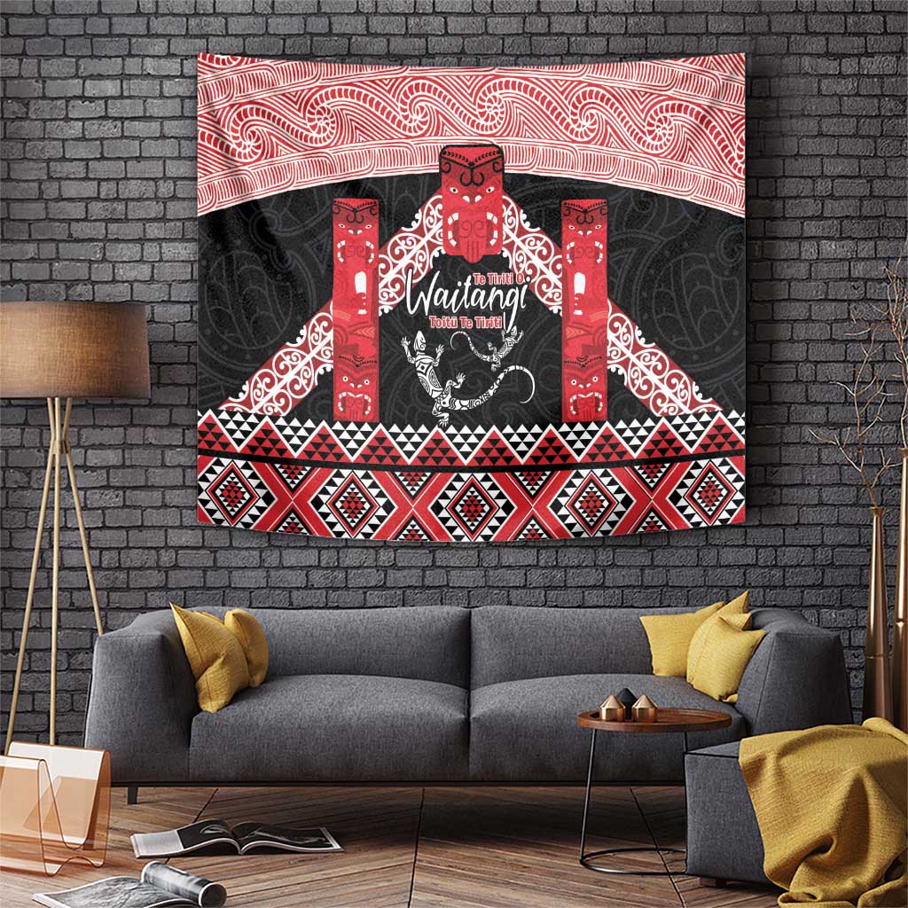 Toitu Te Tiriti O Waitangi Tapestry Maori Wharenui With Taniko Motifs - Vibe Hoodie Shop