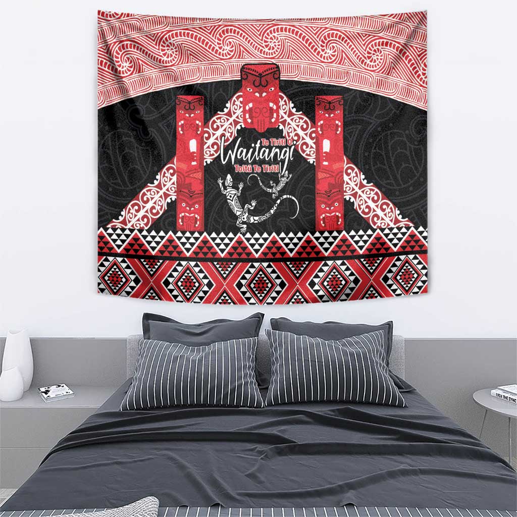 Toitu Te Tiriti O Waitangi Tapestry Maori Wharenui With Taniko Motifs - Vibe Hoodie Shop