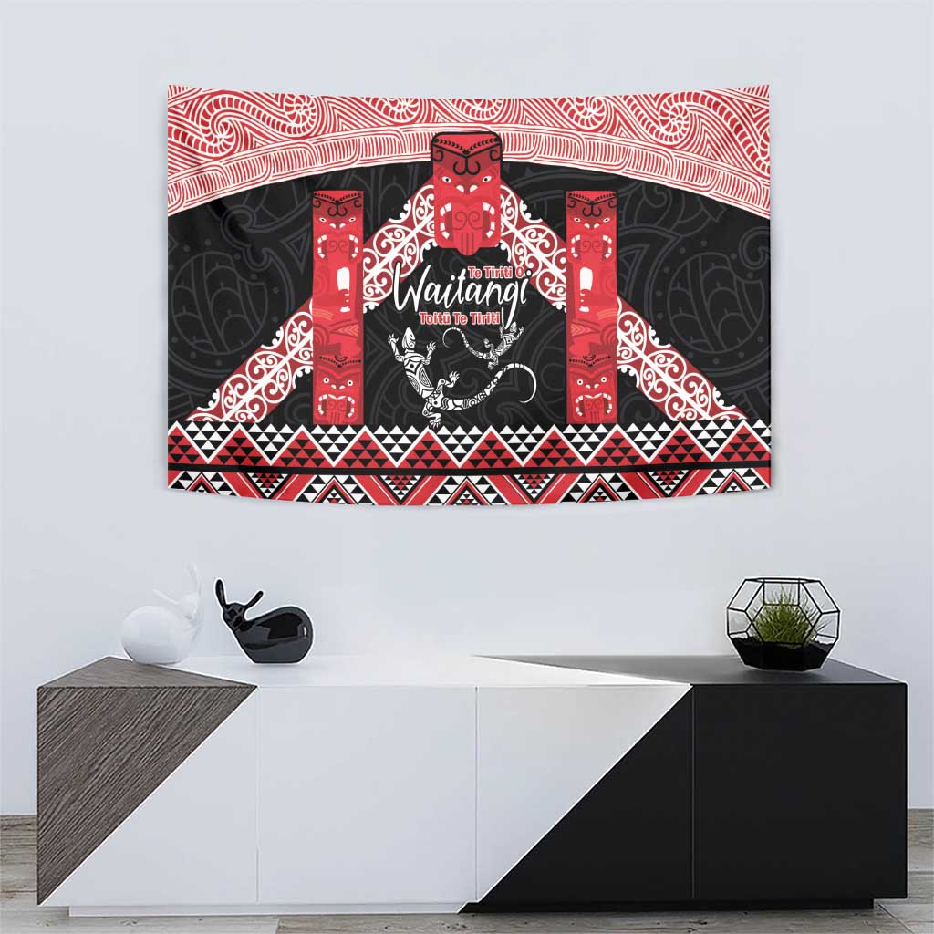 Toitu Te Tiriti O Waitangi Tapestry Maori Wharenui With Taniko Motifs - Vibe Hoodie Shop