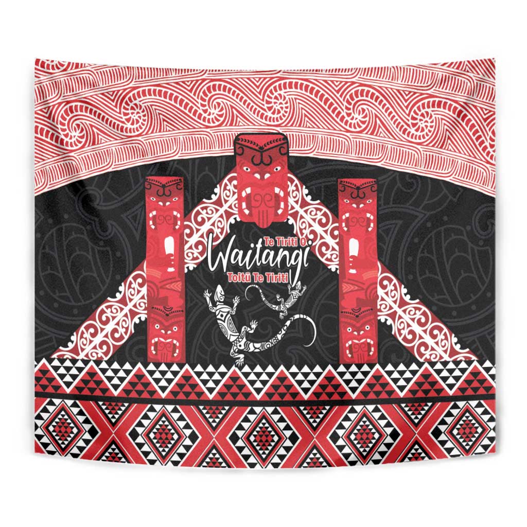 Toitu Te Tiriti O Waitangi Tapestry Maori Wharenui With Taniko Motifs - Vibe Hoodie Shop