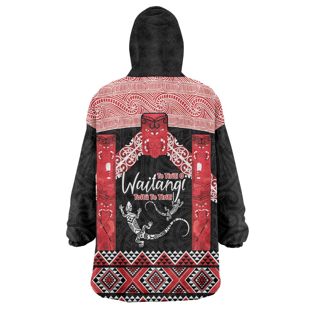 Toitu Te Tiriti O Waitangi Wearable Blanket Hoodie Maori Wharenui With Taniko Motifs - Vibe Hoodie Shop