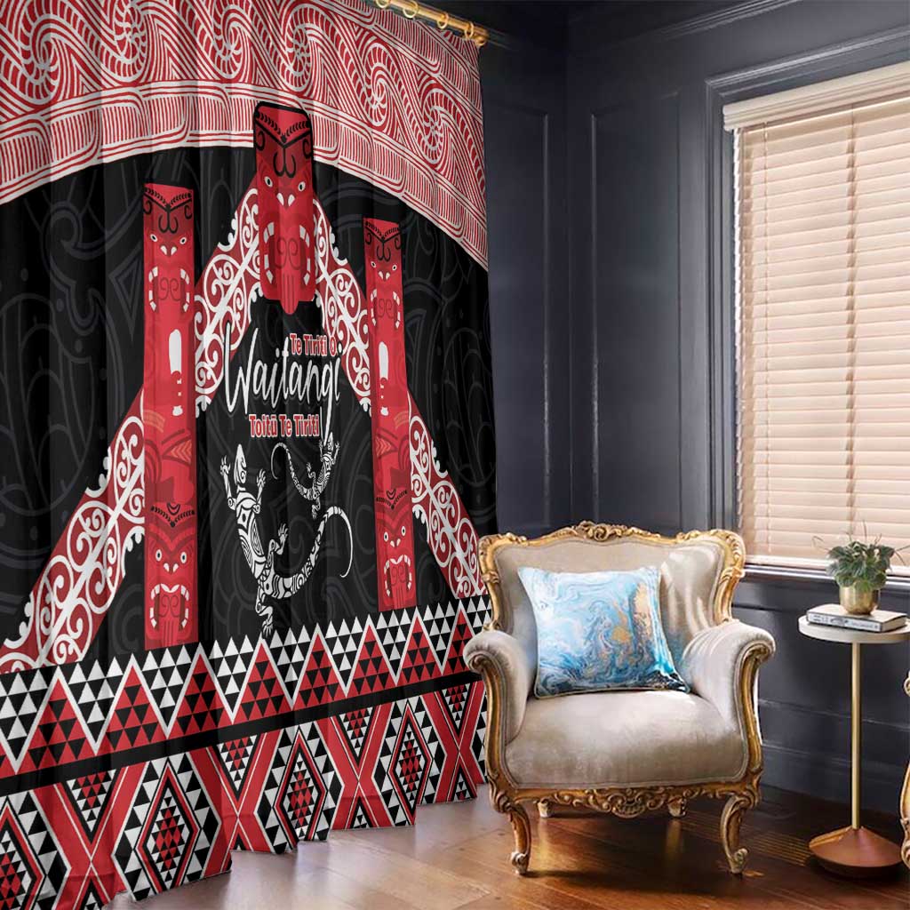 Toitu Te Tiriti O Waitangi Window Curtain Maori Wharenui With Taniko Motifs