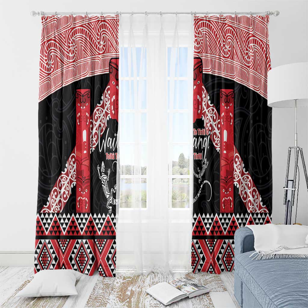 Toitu Te Tiriti O Waitangi Window Curtain Maori Wharenui With Taniko Motifs