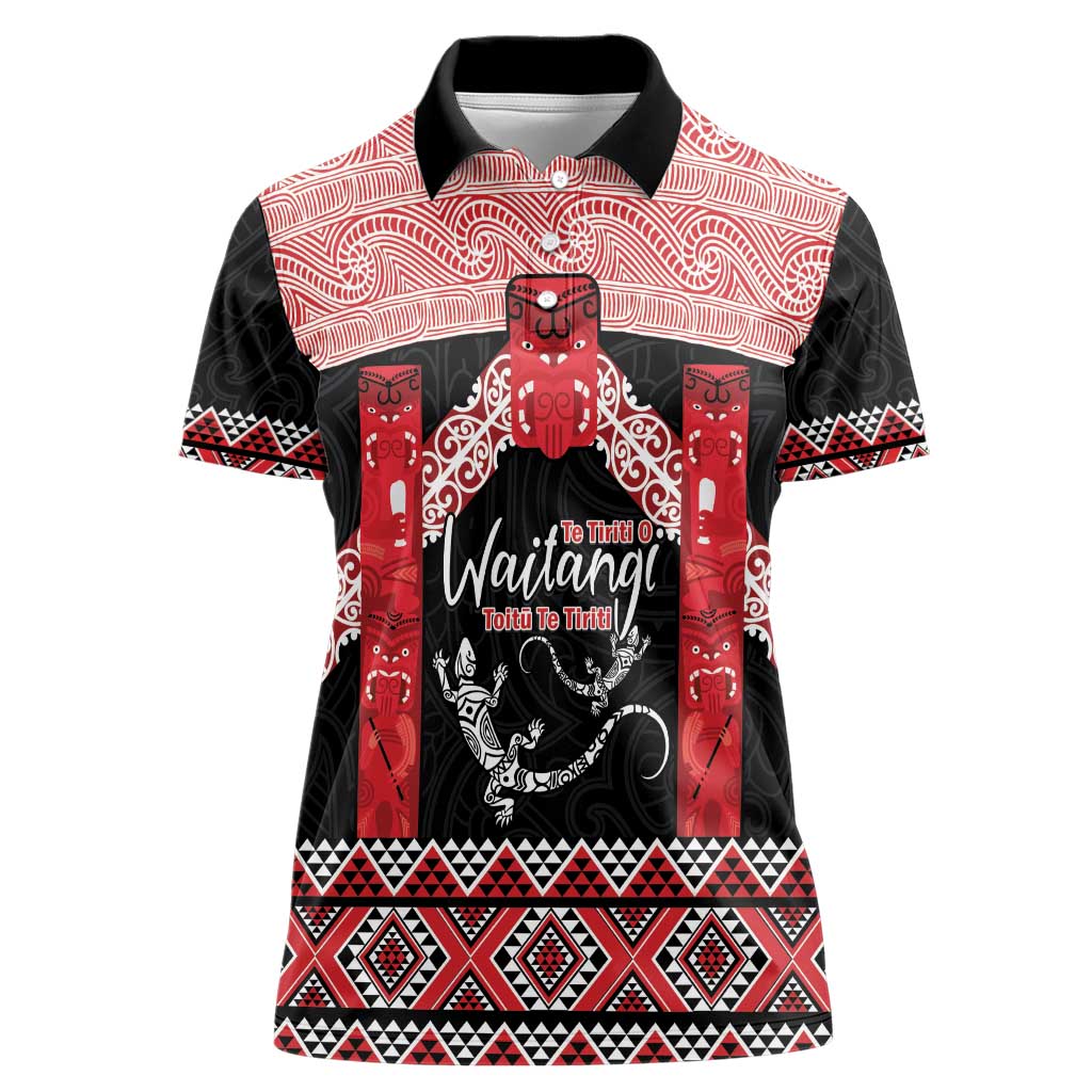 Toitu Te Tiriti O Waitangi Women Polo Shirt Maori Wharenui With Taniko Motifs - Vibe Hoodie Shop