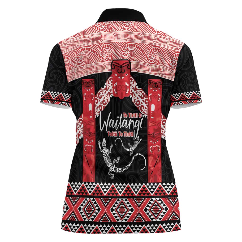 Toitu Te Tiriti O Waitangi Women Polo Shirt Maori Wharenui With Taniko Motifs - Vibe Hoodie Shop