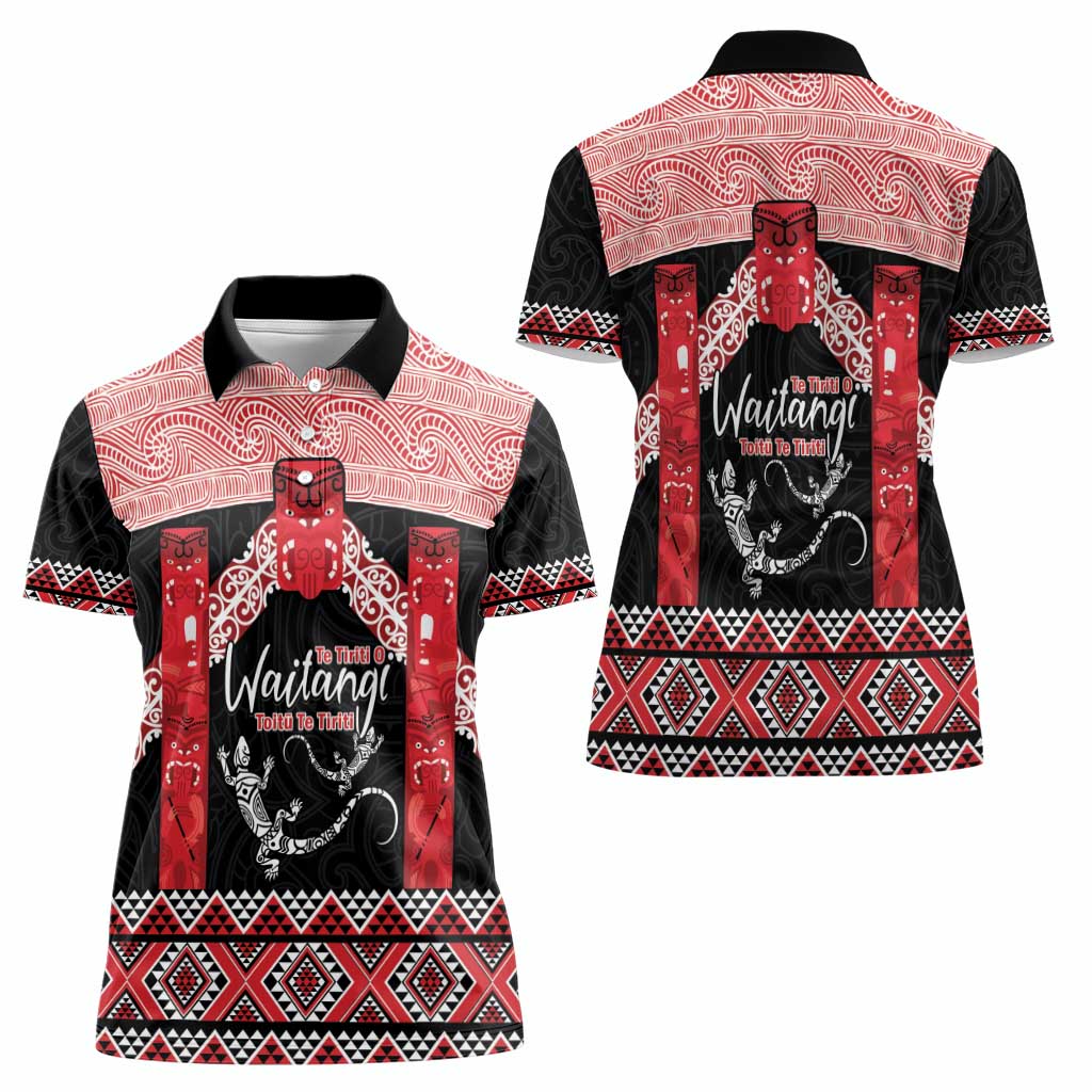 Toitu Te Tiriti O Waitangi Women Polo Shirt Maori Wharenui With Taniko Motifs - Vibe Hoodie Shop