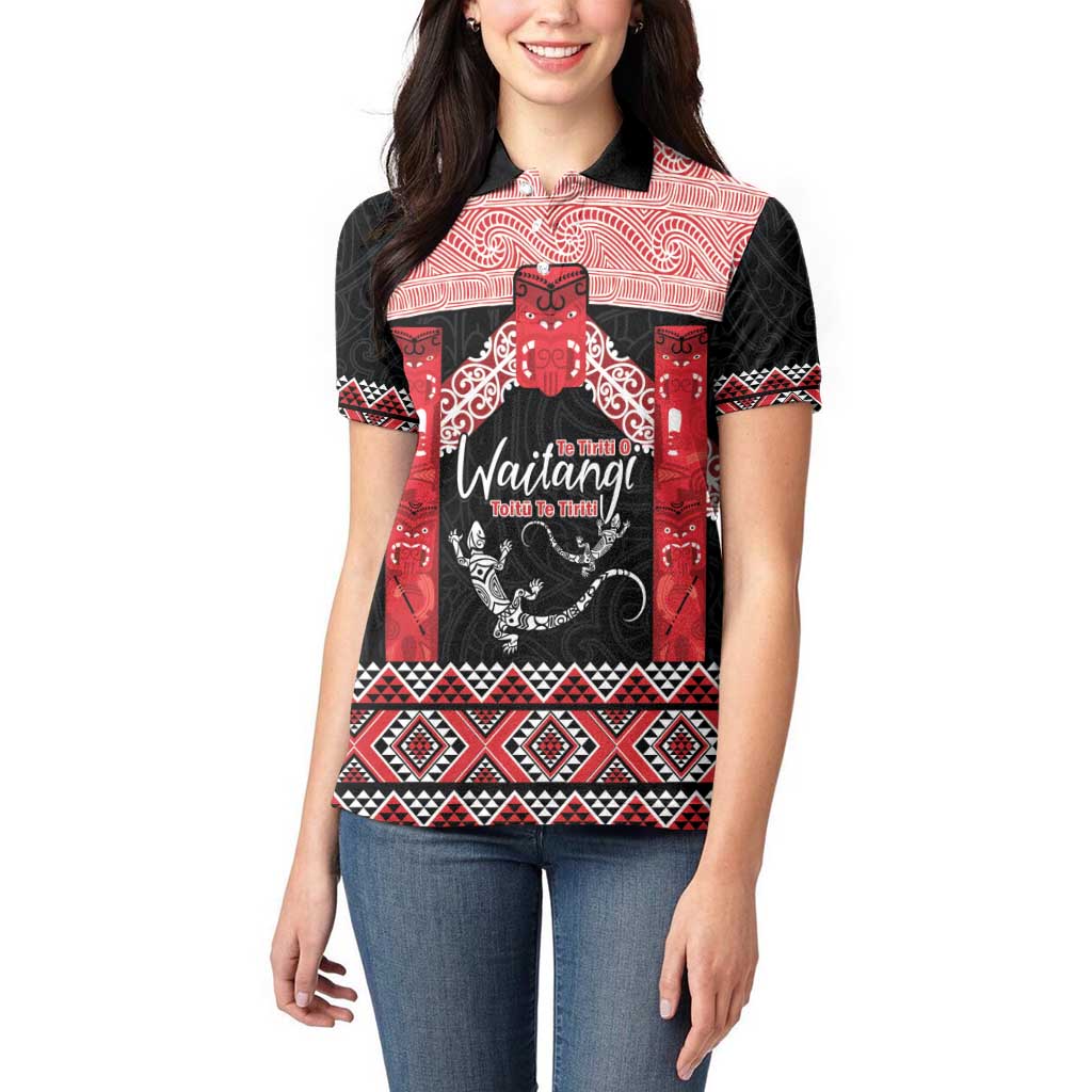 Toitu Te Tiriti O Waitangi Women Polo Shirt Maori Wharenui With Taniko Motifs - Vibe Hoodie Shop