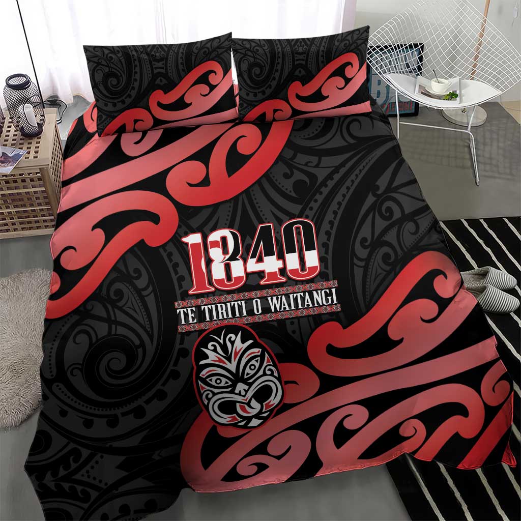 New Zealand 1840 Waitangi Day Bedding Set Aotearoa Haka Mask - Red Version - Vibe Hoodie Shop