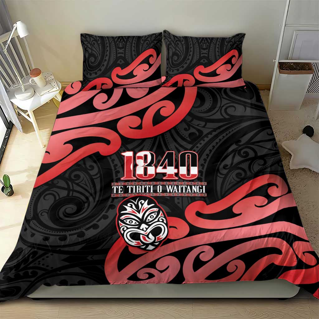 New Zealand 1840 Waitangi Day Bedding Set Aotearoa Haka Mask - Red Version - Vibe Hoodie Shop