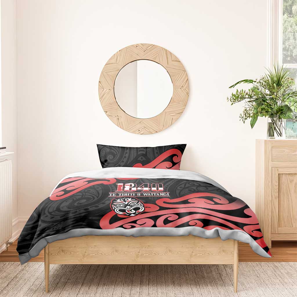 New Zealand 1840 Waitangi Day Bedding Set Aotearoa Haka Mask - Red Version - Vibe Hoodie Shop
