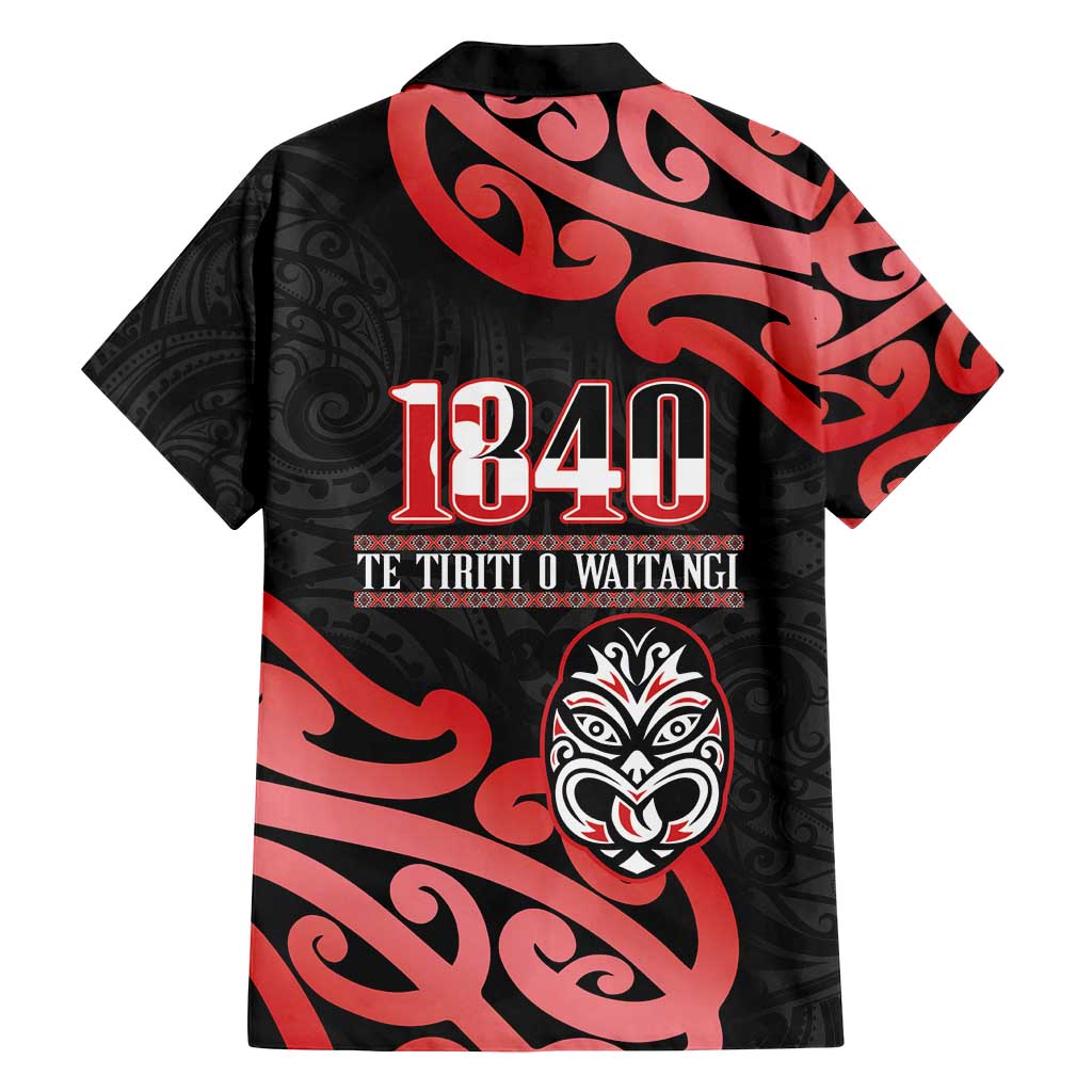 New Zealand 1840 Waitangi Day Family Matching Long Sleeve Bodycon Dress and Hawaiian Shirt Aotearoa Haka Mask - Red Version