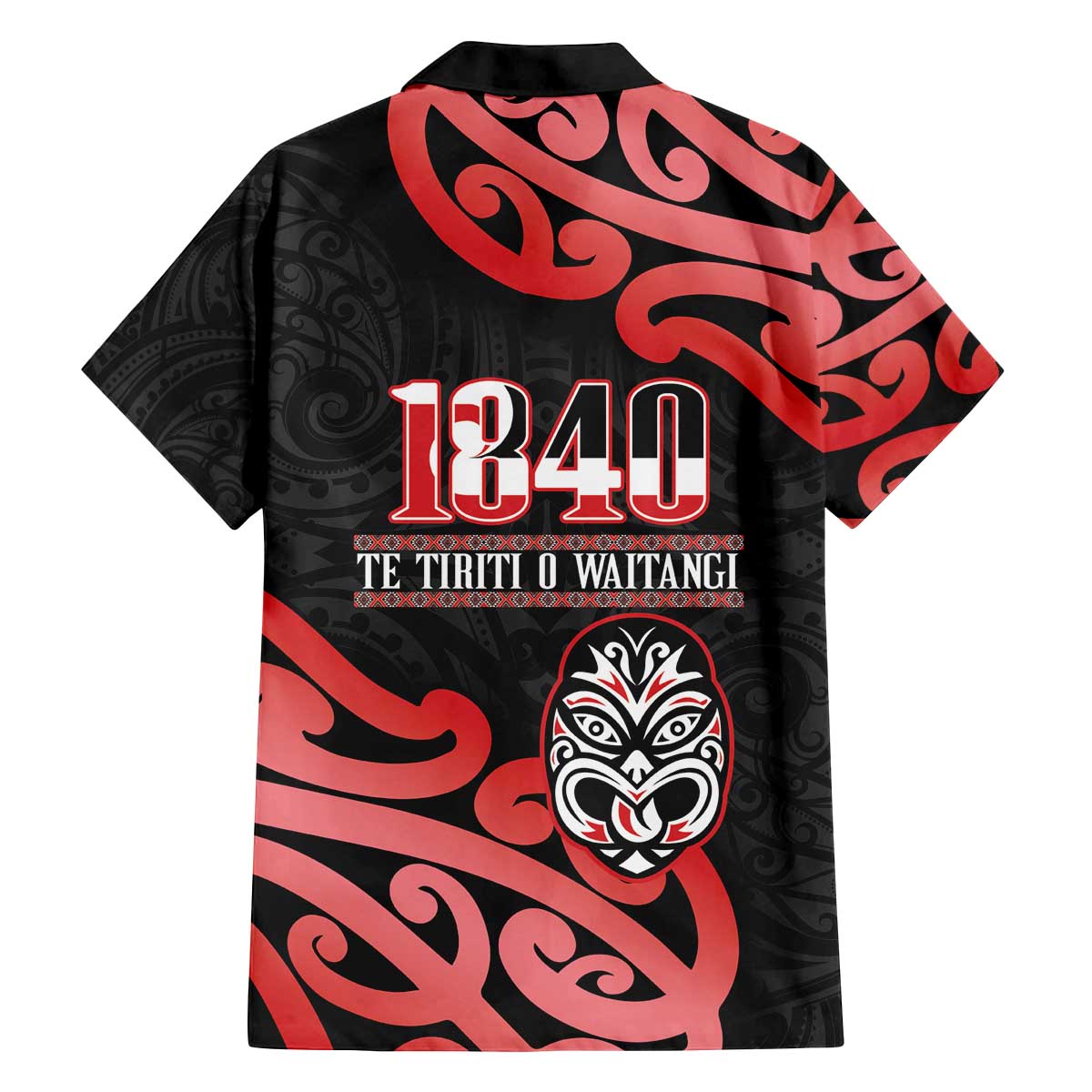 New Zealand 1840 Waitangi Day Family Matching Off The Shoulder Long Sleeve Dress and Hawaiian Shirt Aotearoa Haka Mask - Red Version