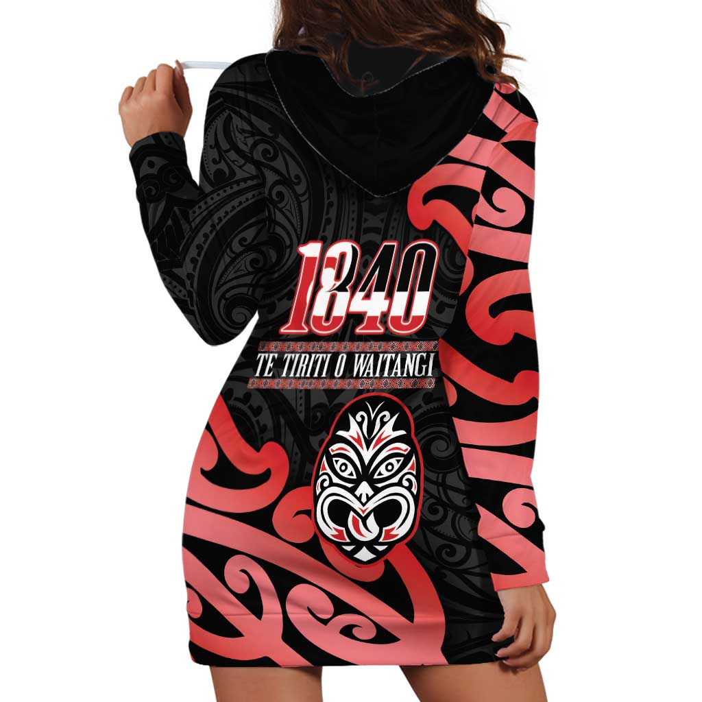 New Zealand 1840 Waitangi Day Hoodie Dress Aotearoa Haka Mask - Red Version - Vibe Hoodie Shop