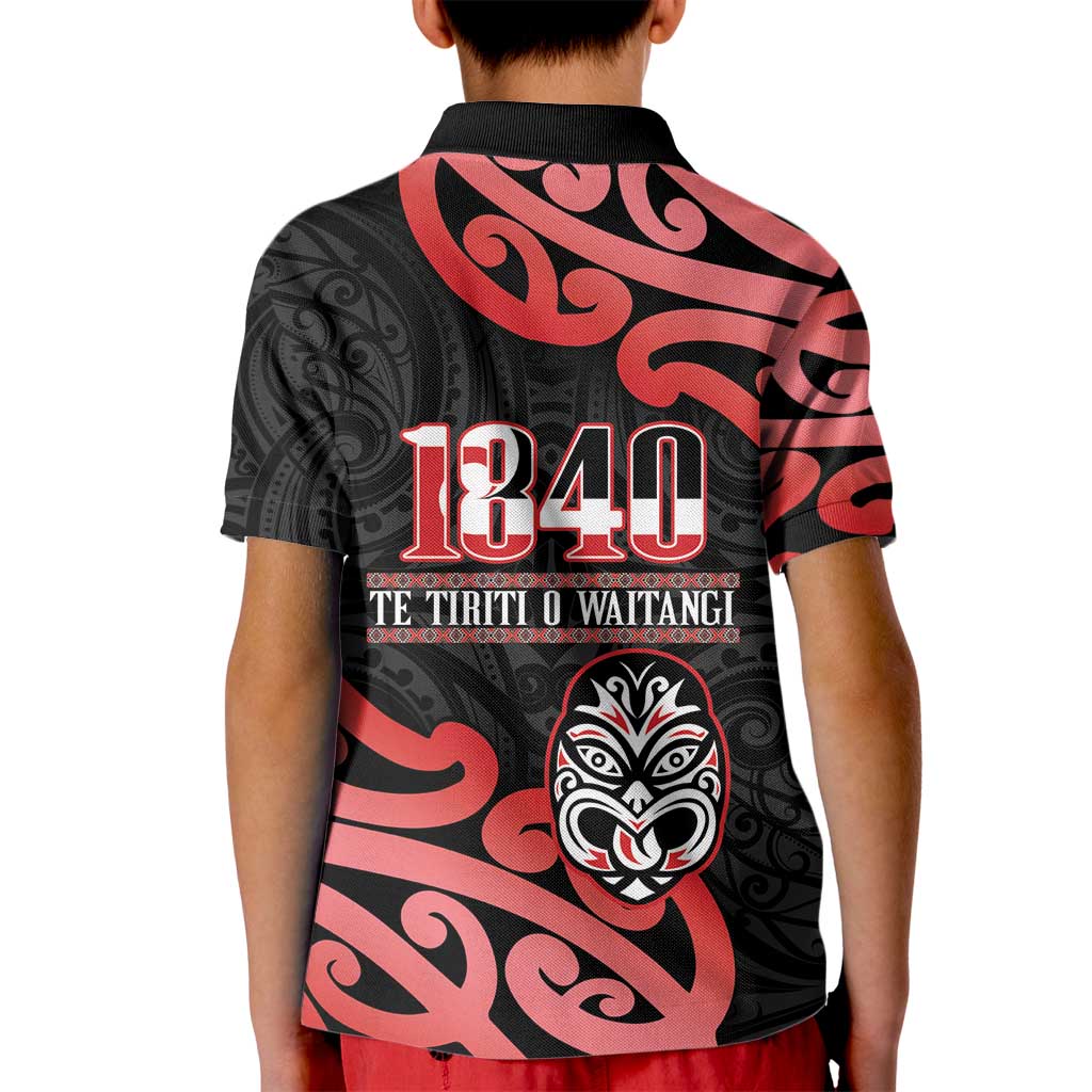 New Zealand 1840 Waitangi Day Kid Polo Shirt Aotearoa Haka Mask - Red Version - Vibe Hoodie Shop