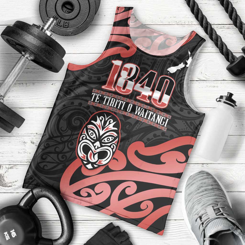 New Zealand 1840 Waitangi Day Men Tank Top Aotearoa Haka Mask - Red Version - Vibe Hoodie Shop