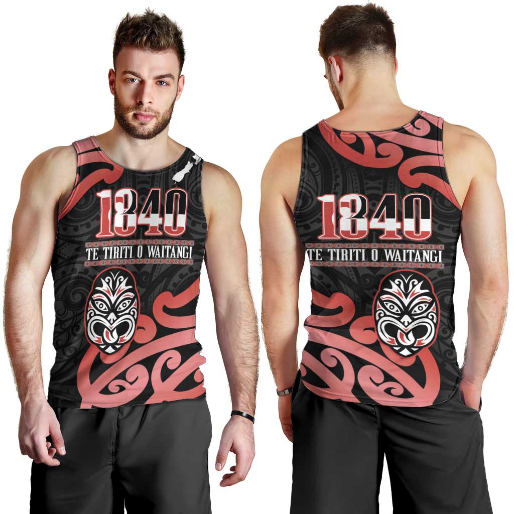 New Zealand 1840 Waitangi Day Men Tank Top Aotearoa Haka Mask - Red Version - Vibe Hoodie Shop