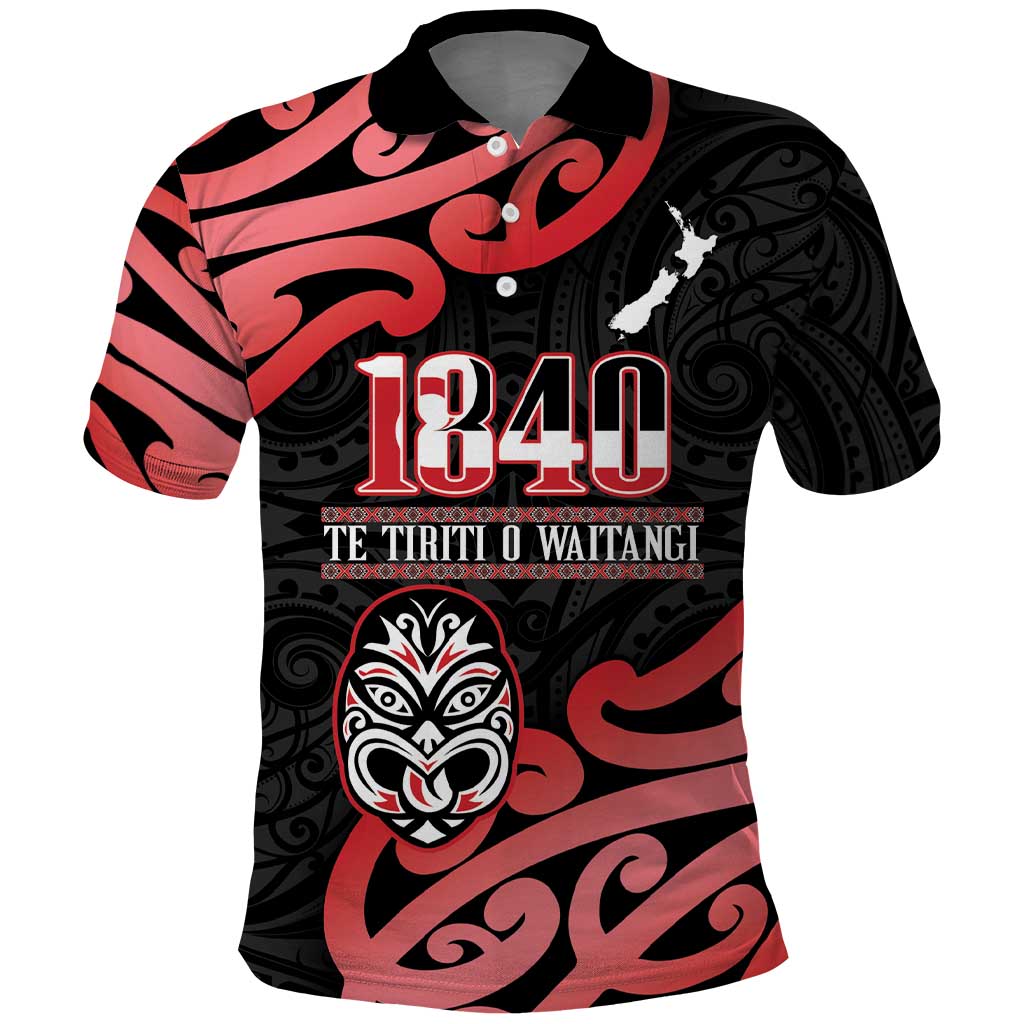 New Zealand 1840 Waitangi Day Polo Shirt Aotearoa Haka Mask - Red Version - Vibe Hoodie Shop