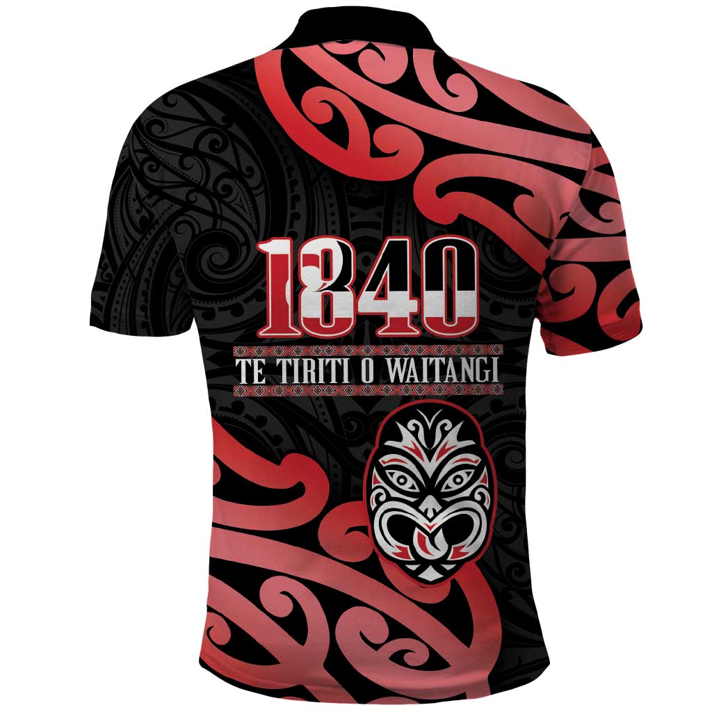 New Zealand 1840 Waitangi Day Polo Shirt Aotearoa Haka Mask - Red Version - Vibe Hoodie Shop